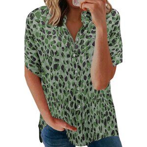 Animal Print Chiffon-Like Short Sleeve Top 2XL (3666)